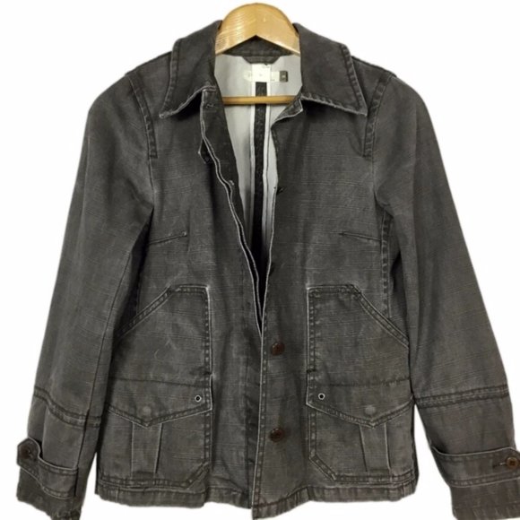 J Crew Gray Denim Style Trench Utility Jacket - Picture 3 of 8